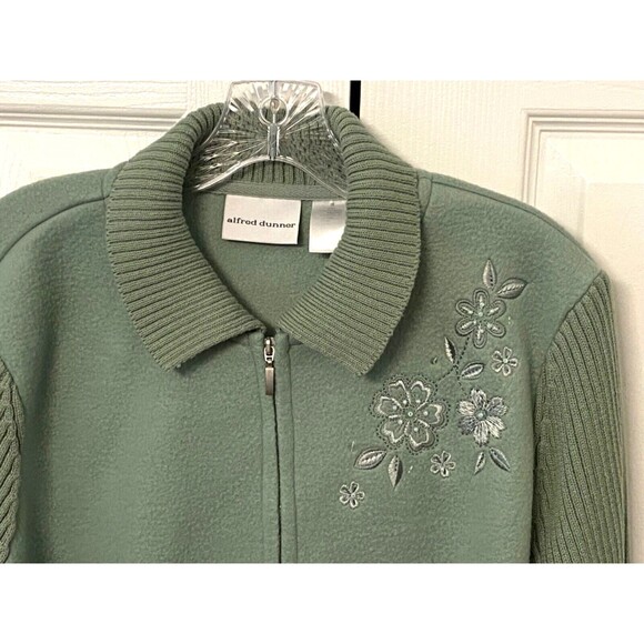 ALFRED DUNNER Women's 16 Green Fleece Jacket Full Zip Embroidered Floral Beaded - Picture 3 of 9